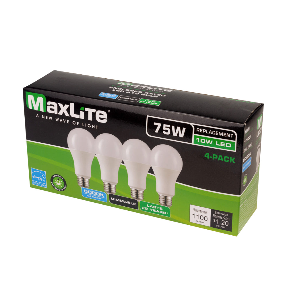10W DIMMABLE LED A19 4 Pack 75W Equivalent