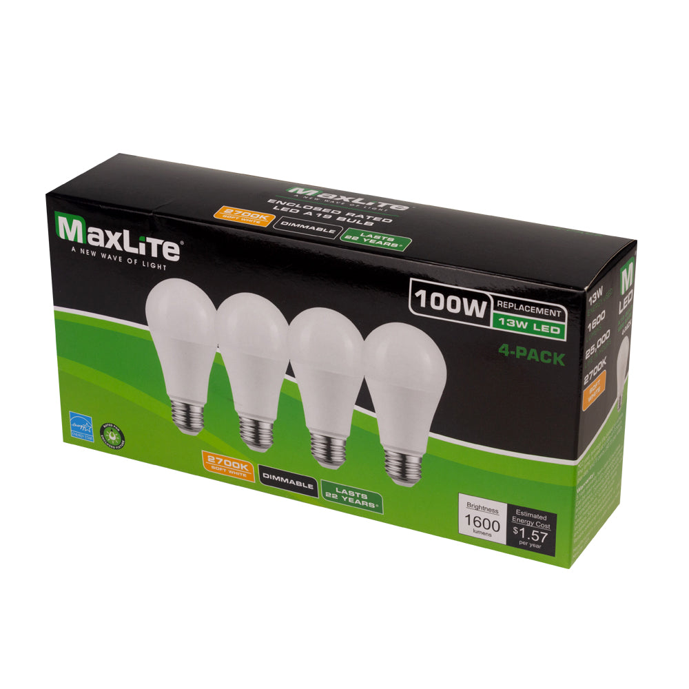 13W DIMMABLE LED A19 4 Pack 100W Equivalent