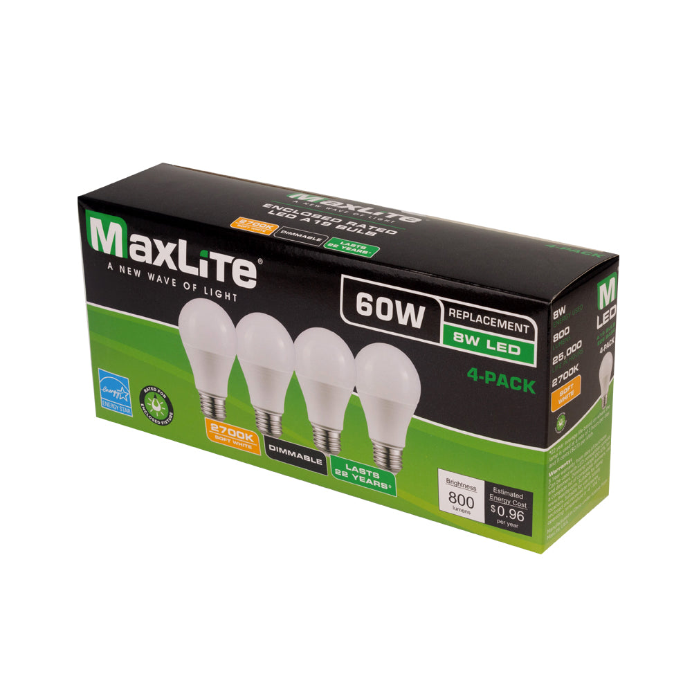 8W DIMMABLE LED A19 4 Pack 60W Equivalent