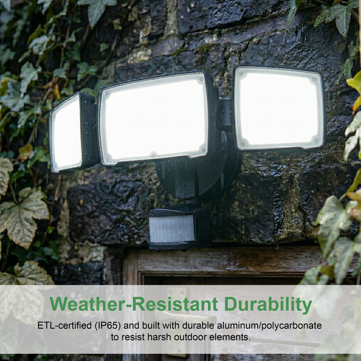 3-Head Security Flood Light with Motion Sensor, Black