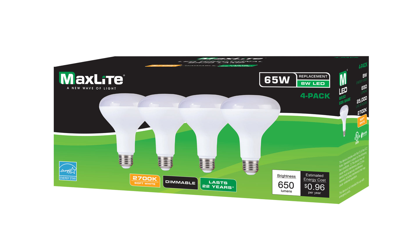 8W BR30 2700K 4 pack