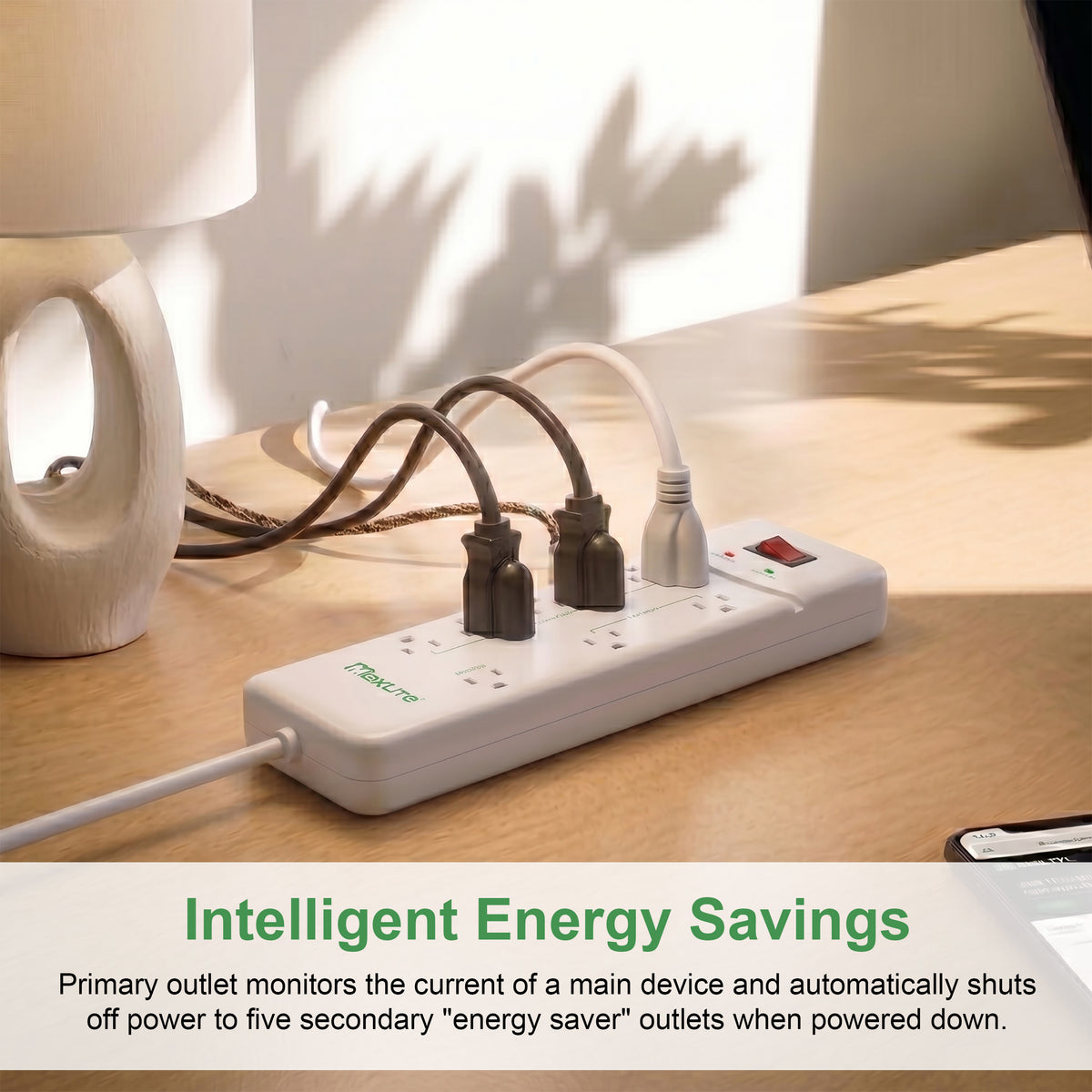 ADVANCED POWER STRIP WITH 8 RECEPTACLES AND 1350 JOULES OF SURGE PROTECTION
