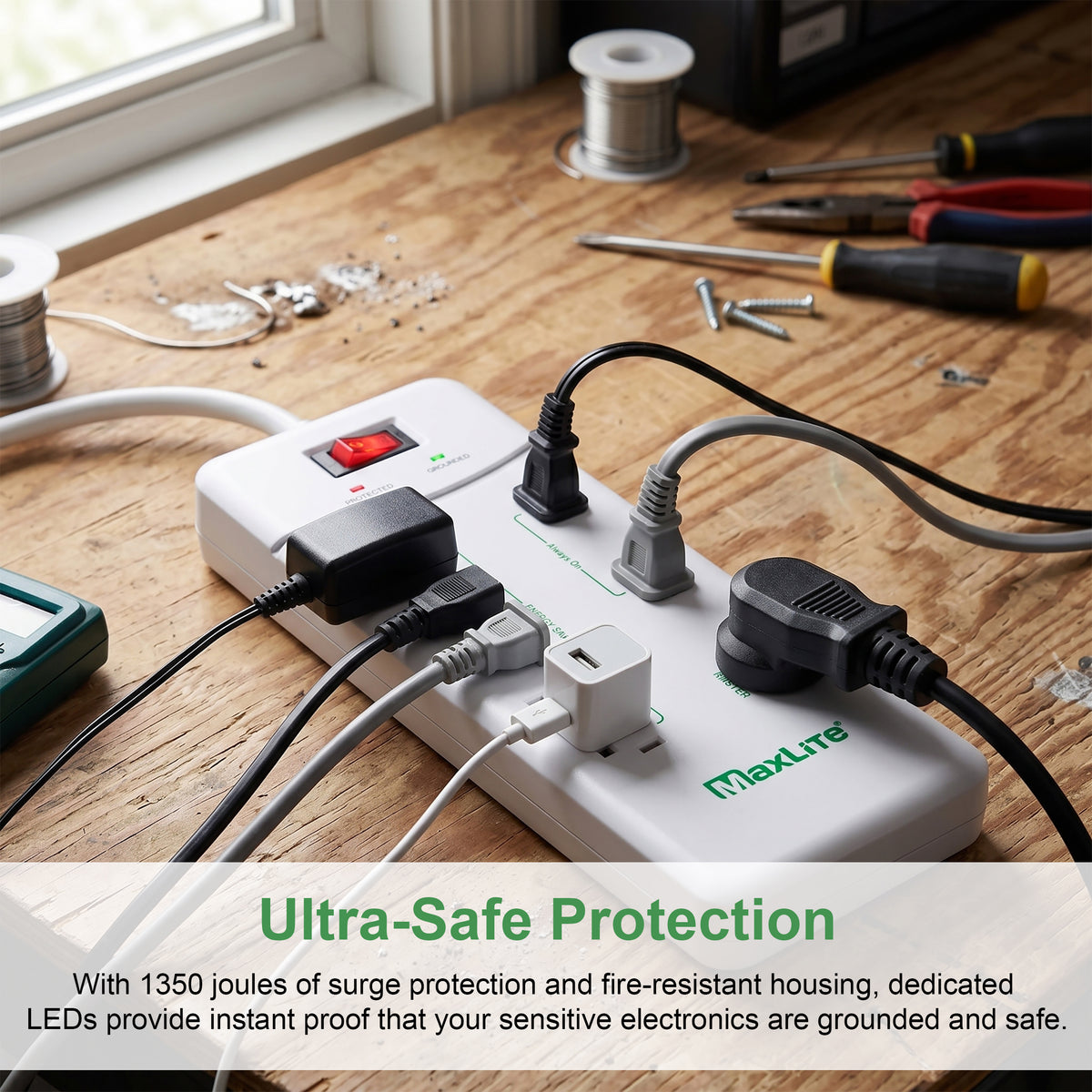 ADVANCED POWER STRIP WITH 8 RECEPTACLES AND 1350 JOULES OF SURGE PROTECTION