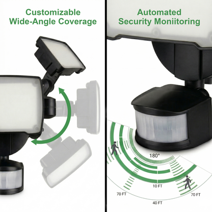 3-Head Security Flood Light with Motion Sensor, Black