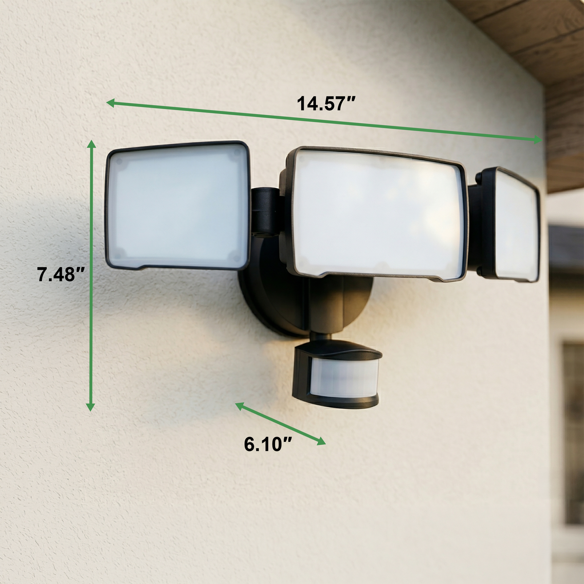 3-Head Security Flood Light with Motion Sensor, Black