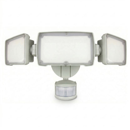 SECURITY FLOOD LIGHT WITH MOTION SENSOR, 3 HEAD, 50W, 120V, WHITE