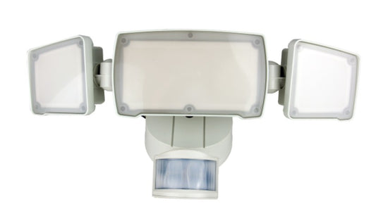 SECURITY FLOOD LIGHT WITH MOTION SENSOR, 3 HEAD, 50W, 120V, WHITE