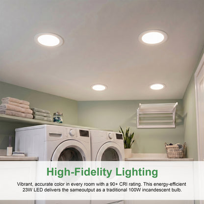 SLIM SMOOTH ROUND DOWNLIGHT, 8 INCH, 23W, 120V - TRIAC DIMMING, 2700/3000/3500/4000/5000K CCT SELECTABLE, WHITE