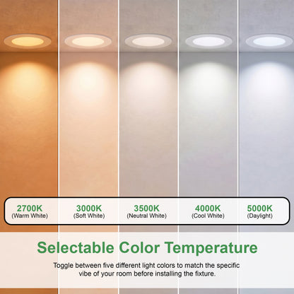 SLIM SMOOTH ROUND DOWNLIGHT, 8 INCH, 23W, 120V - TRIAC DIMMING, 2700/3000/3500/4000/5000K CCT SELECTABLE, WHITE