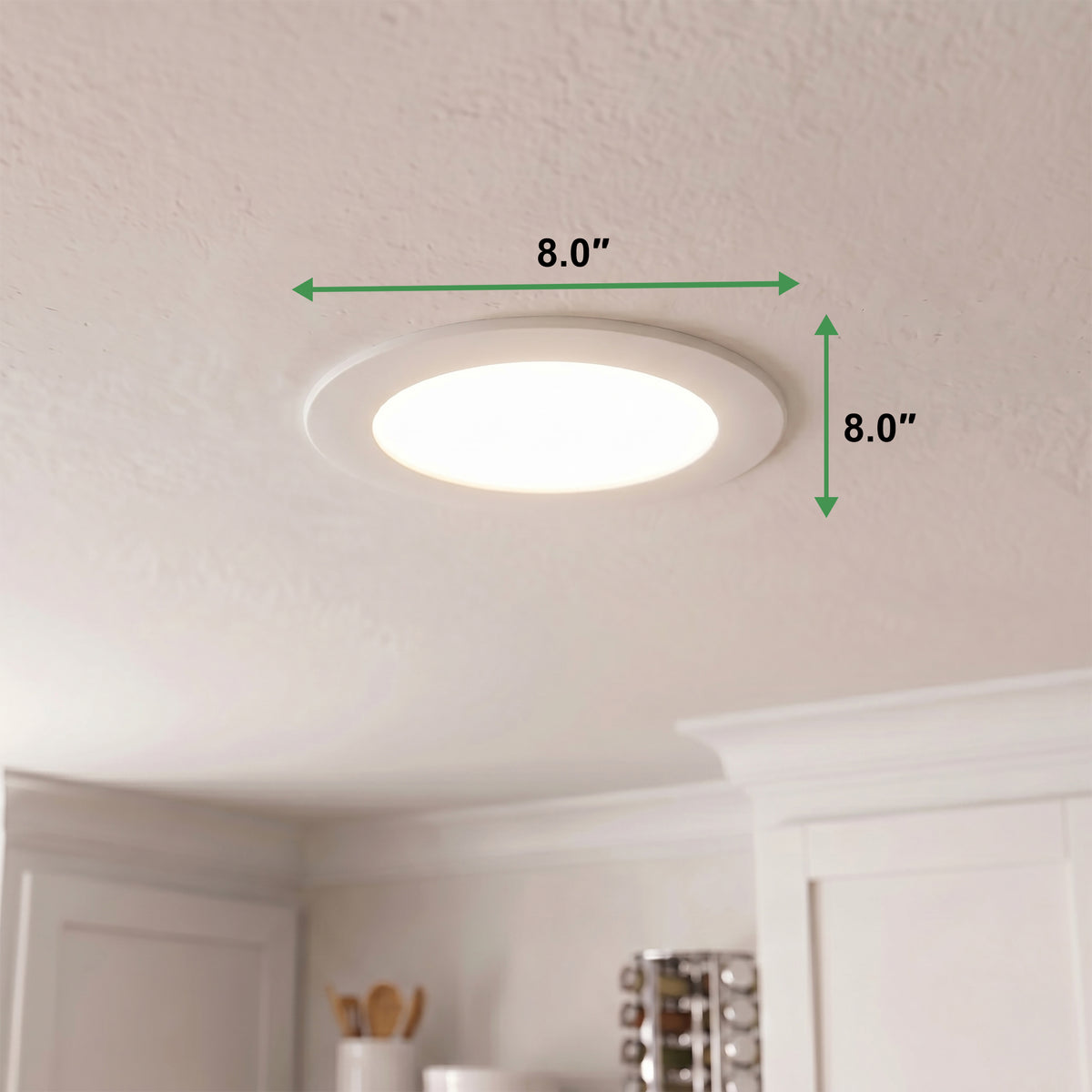 SLIM SMOOTH ROUND DOWNLIGHT, 8 INCH, 23W, 120V - TRIAC DIMMING, 2700/3000/3500/4000/5000K CCT SELECTABLE, WHITE